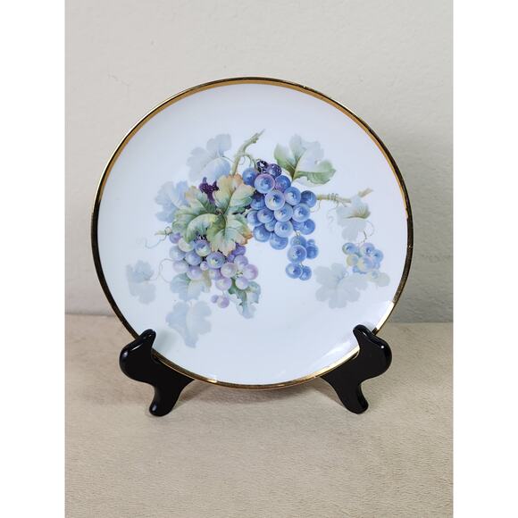 Bavaria Rounded Plate Grape Design Zeh Scherzer Gold Trim 8" Early 1900s Vintage - Picture 1 of 10